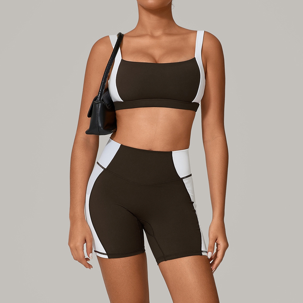 Yoga Và Fitness - Patchwork Rückenfreier Sport-BH Skinny Shorts Set