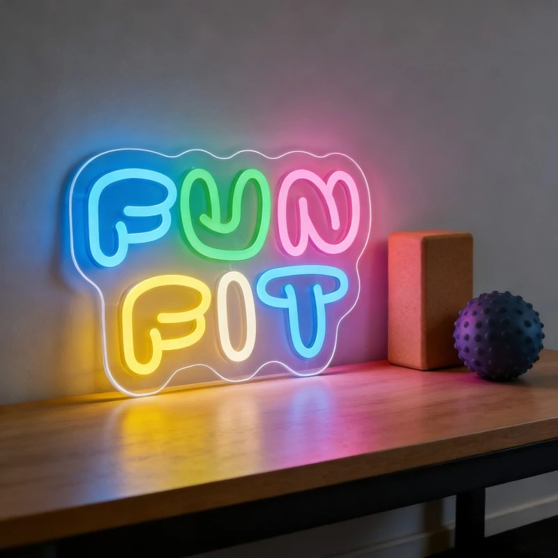 Yoga Fitness Rooms - Fun Fit Neon-Schild LED Cartoon-Buchstabenform USB