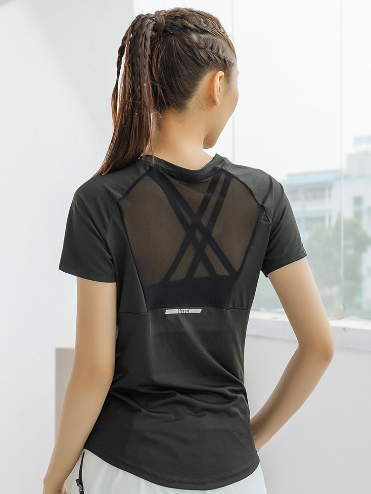 Yoga Fitness Top - Sommer-Sport Kurzarm-Damen-Oberteil aus Mesh, Schnelltrocknend, Atmungsaktiv,