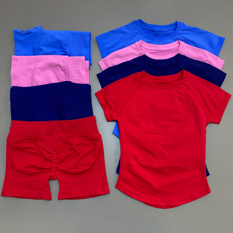 Yoga Fitness Logo - L0-g0 Damen Kurzarm-Yoga-Set mit Logo, High-Waist-Shorts,