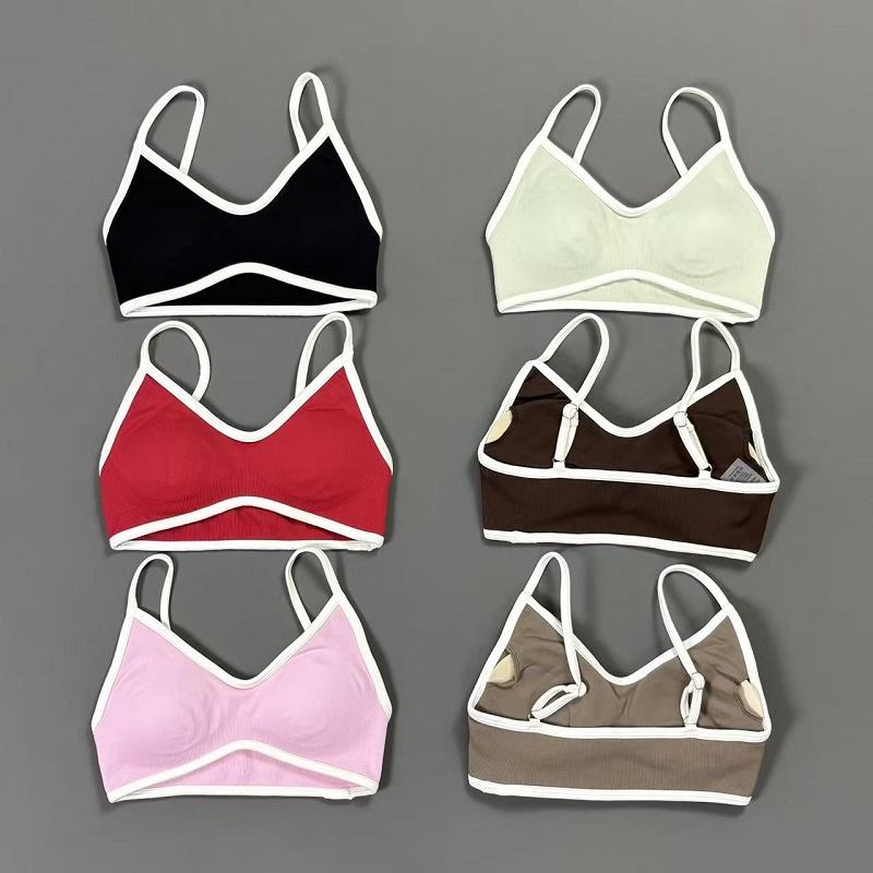 Yoga Daily Fitness - Damen Kontrastlinien-Yoga-BH V-Ausschnitt Weißer Rand Dünne