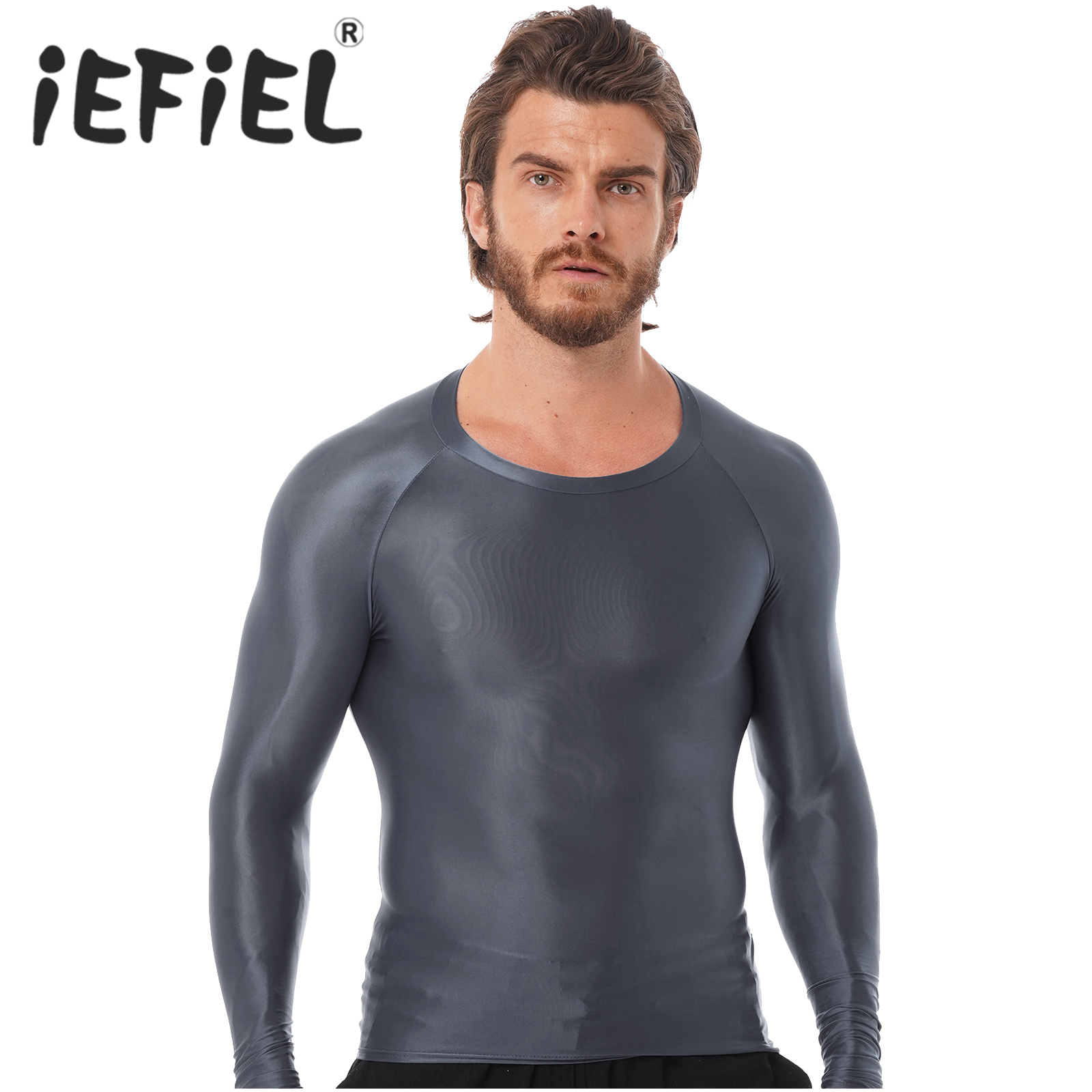 Yoga Daily Fitness - Glänzende Sport-Tops für Herren, langärmelig, einfarbig,