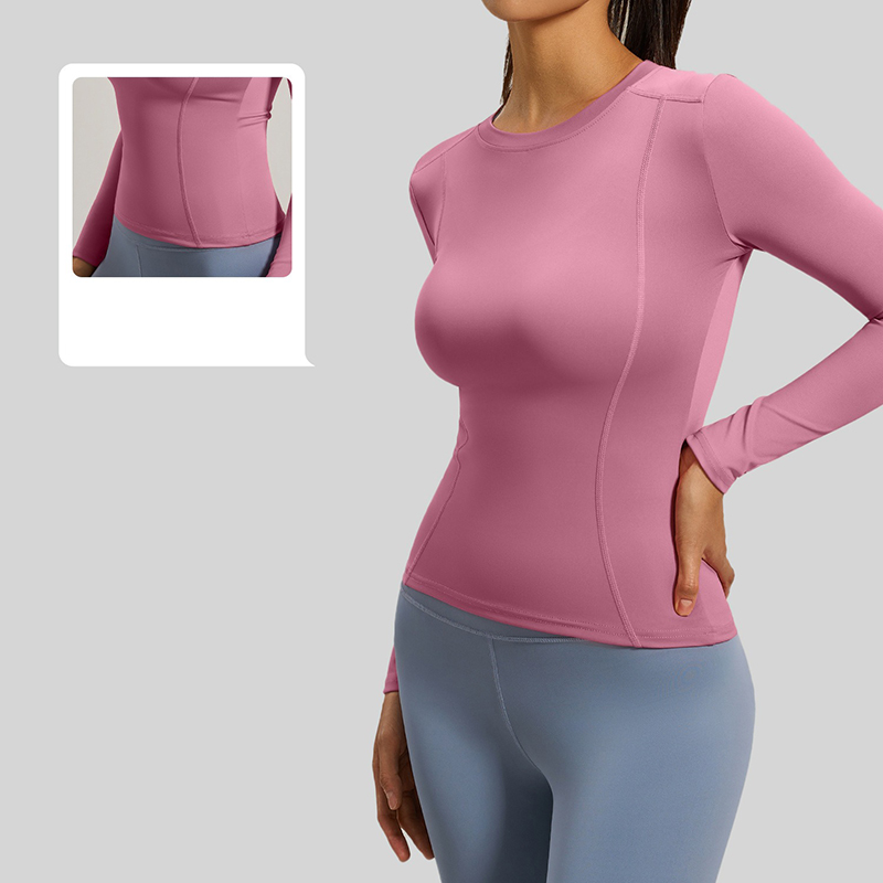 Yoga Daily Fitness - Damen Schickes Einfaches Rundhals-Yoga-Langarmshirt Figurbetont Hautfreundliches