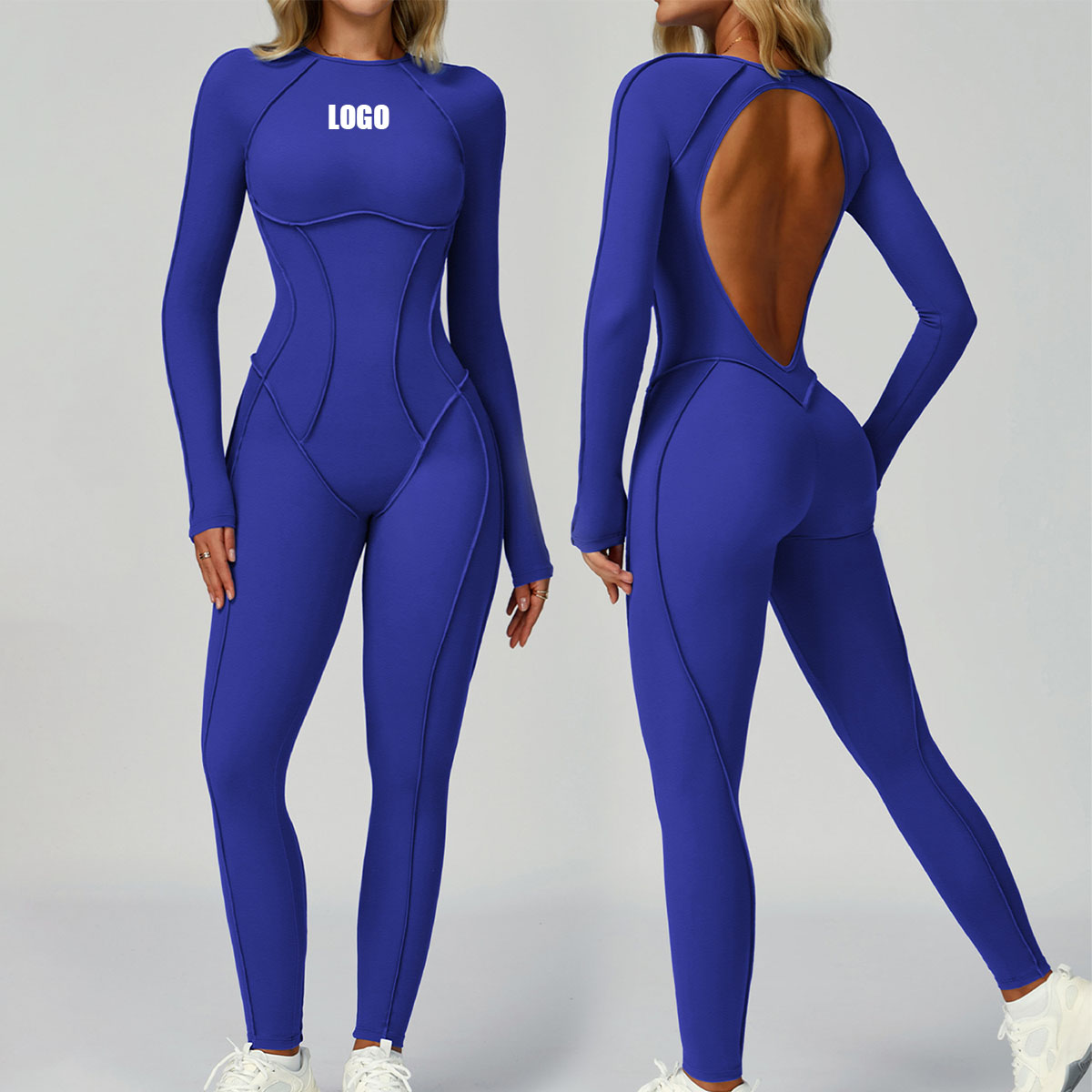 Yoga Fitness Logo - Maßgeschneiderter Logo-Damen-Yoga-Einteiler mit hohlem Rücken, Yoga-Kleidung,